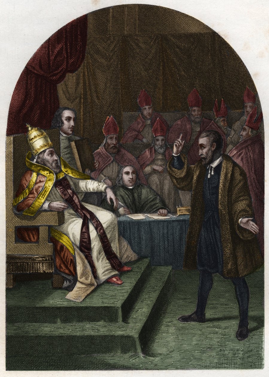Galileo Galilei (1564-1642) ante el Papa Urbano VIII en 1633. Grabado de 1842 en "Histoire des popes" por Maurice Lachatre. Colección privada. de Unknown artist