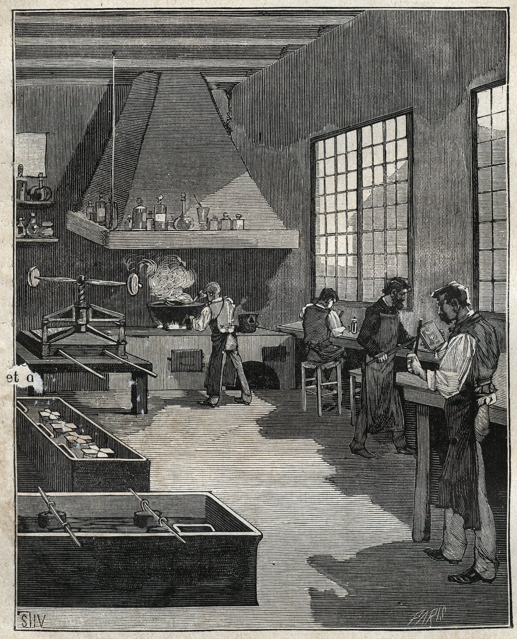 Orfebrería galvánica: preparación de moldes. Grabado de 1885 en “Les arts et métiers illustrés” de Adolphe Bitard. de Unknown artist
