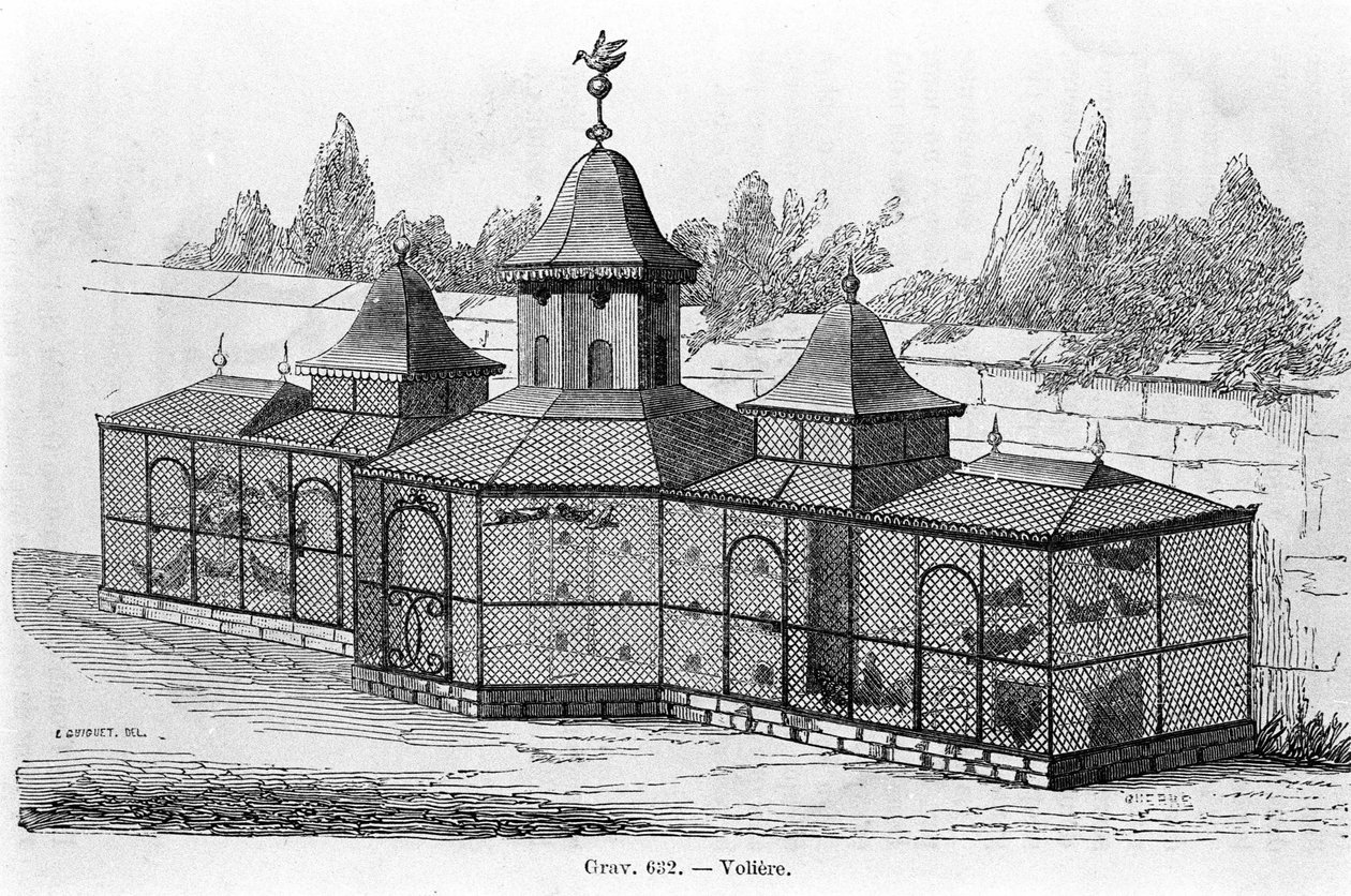 Aviario de jardín. grabado de Unknown artist