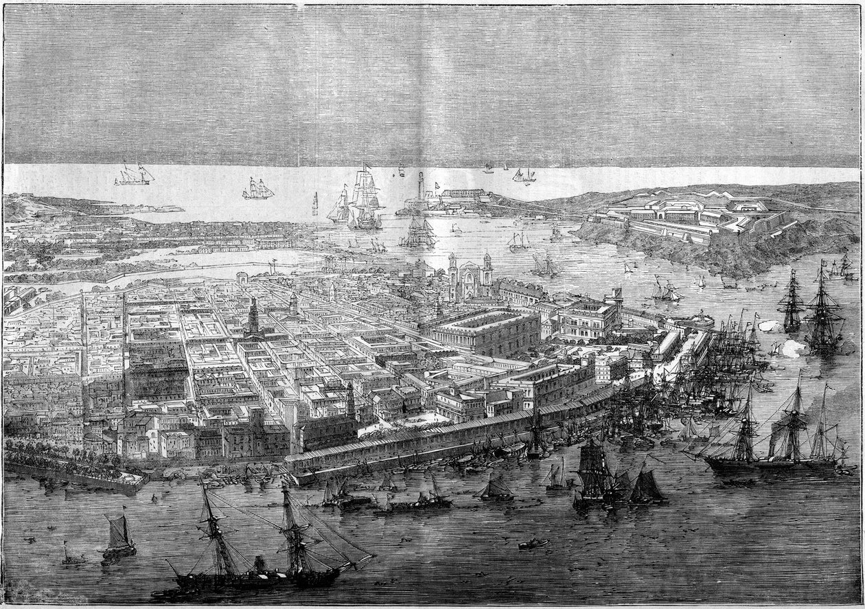 Vista general de La Habana en 1862 - aparato de la división francesa comandada por el Contralmirante Jurien de la Graviere de Unknown artist