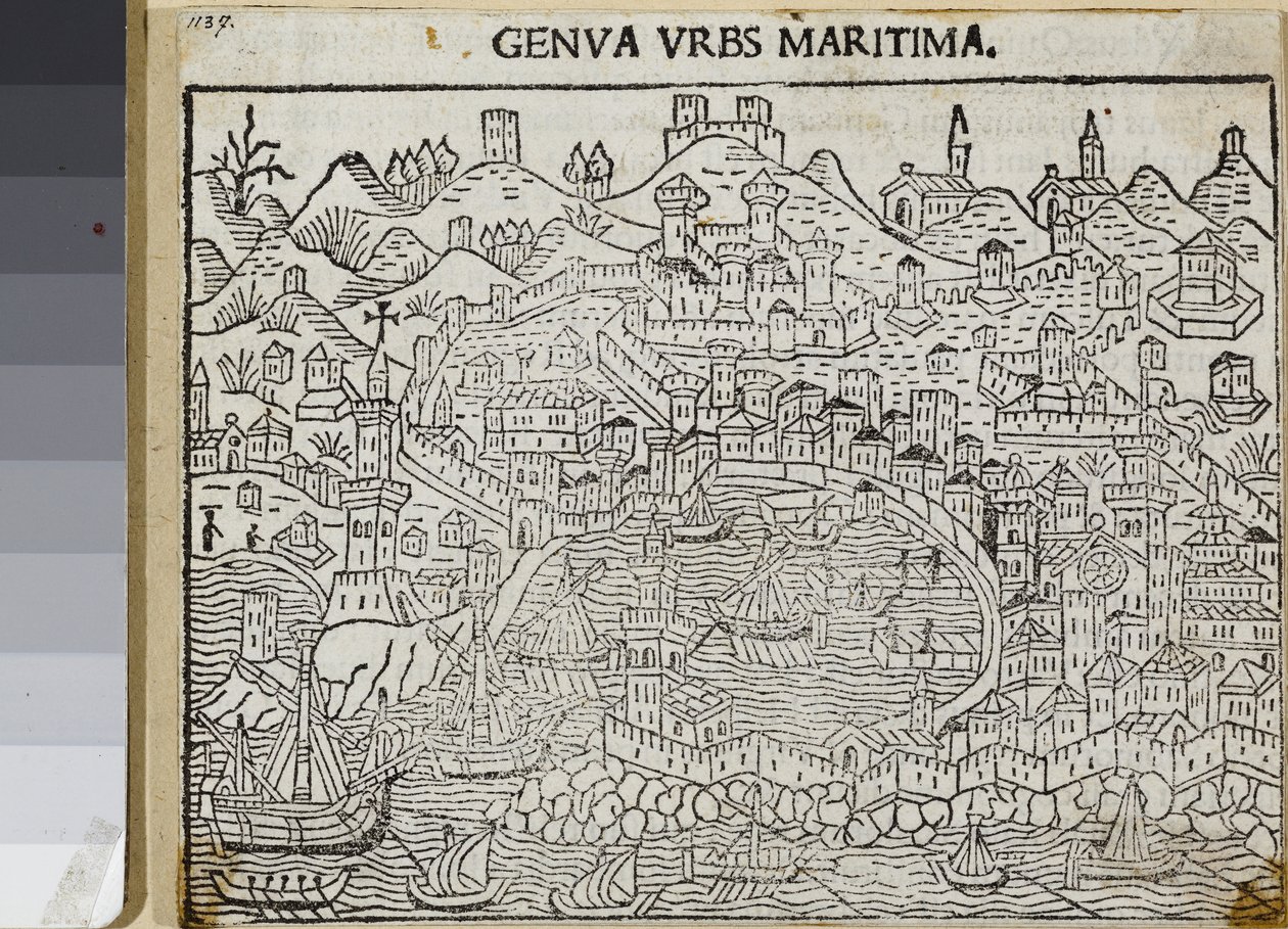 Genua urbs maritima, Del "Supplementum chronicarum", de Jacopo Filippo Foresti, Venecia 1486 (xilografía) de Unknown artist