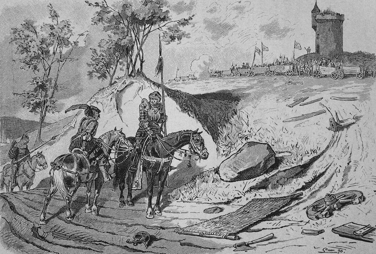 Guerra de los campesinos alemanes (1524-1526): Carruajes de campesinos en Koenigshofen, Alemania de Unknown artist