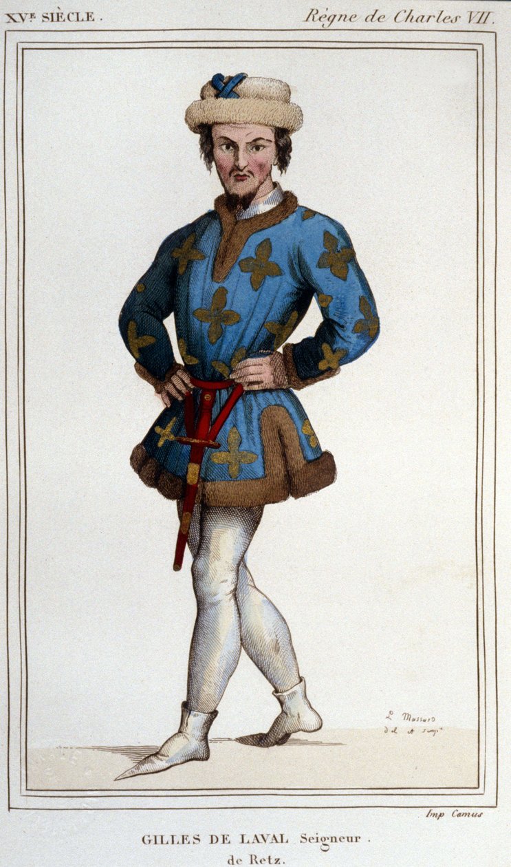 Gilles de Rais (Retz o Rays) (1404-1440), compañero de armas de Juana de Arco. Grabado del siglo XIX 