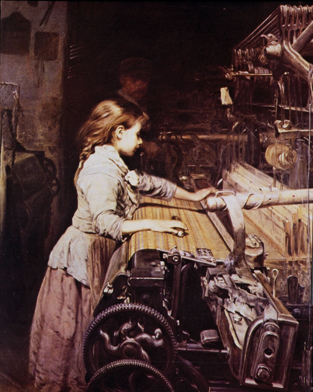 Niña trabajando en una hilandería mecánica, finales del siglo XIX de Unknown artist