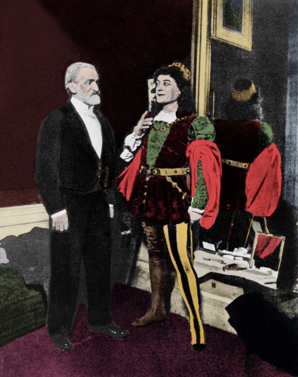 Giuseppe Verdi y Victor Maurel (en Iago) en febrero de 1887 en la Scala de Milán después del estreno de Otello de Unknown artist