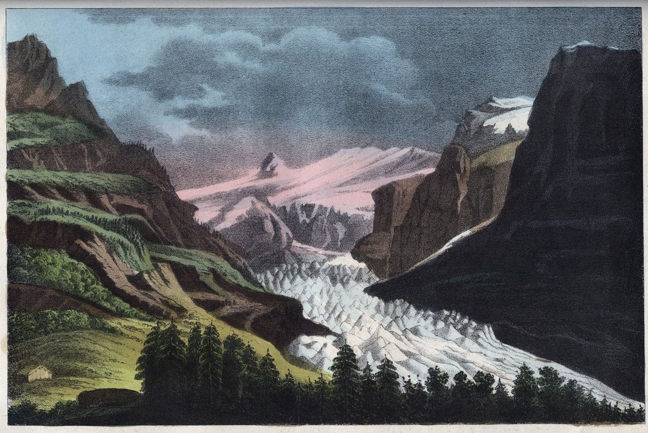Glaciar de Grindelwald en Suiza - glaciar de Grindelwald en el siglo XIX - grabado de “Usi e Costumi di Tutti i Popoli dell