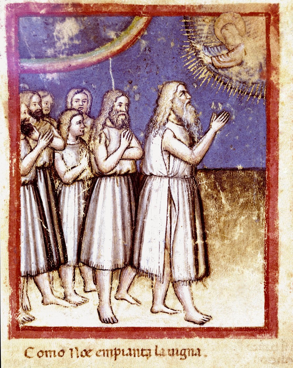 Dios bendice a Noé y su familia, sobrevivientes del Diluvio (miniatura del códice 212 o Biblia de Padua) de Unknown artist