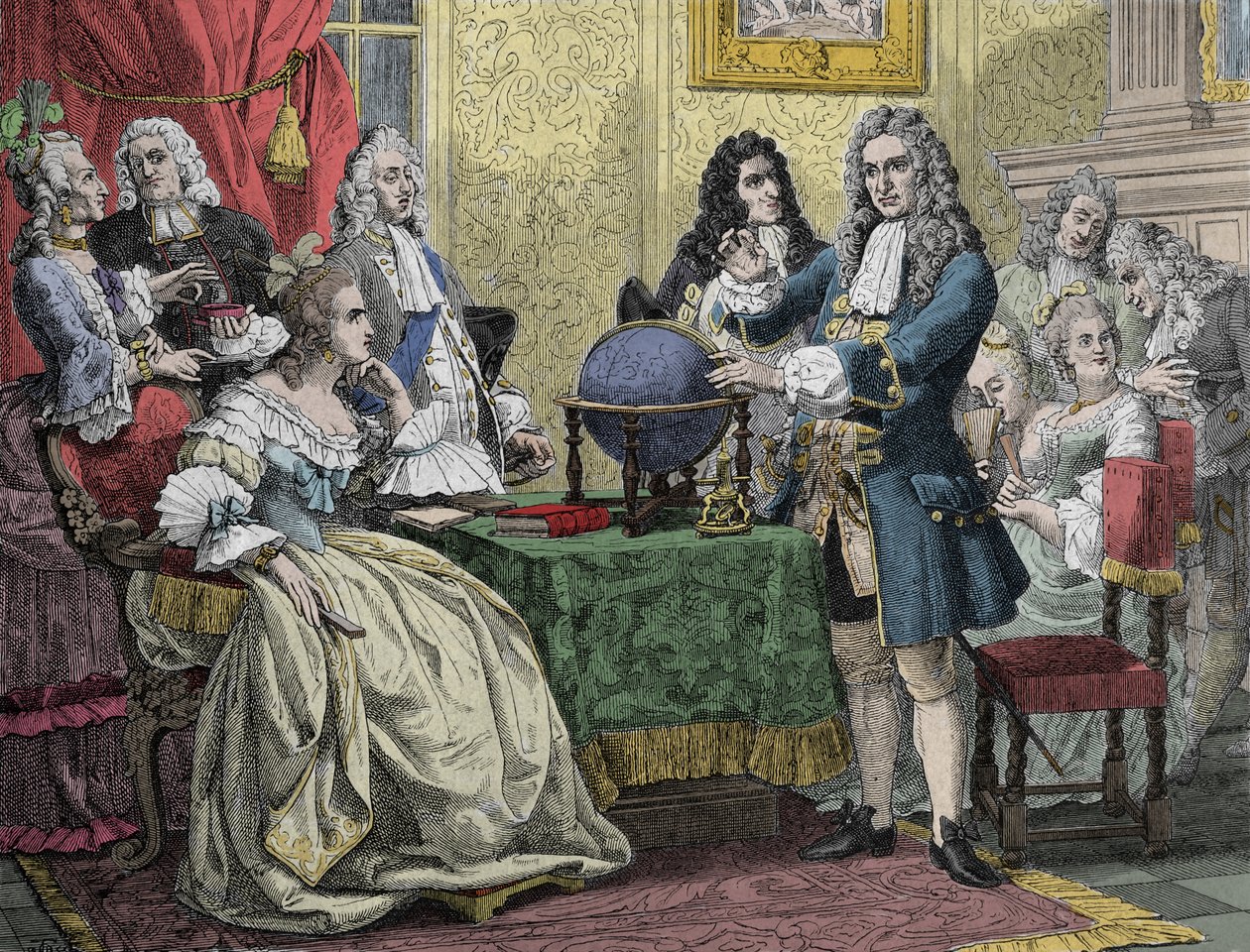 Gottfried Wilhelm Leibniz (1646-1716) visitando a la Reina Sophie Charlotte de Prusia (Sophie-Charlotte de Hannover) de Unknown artist
