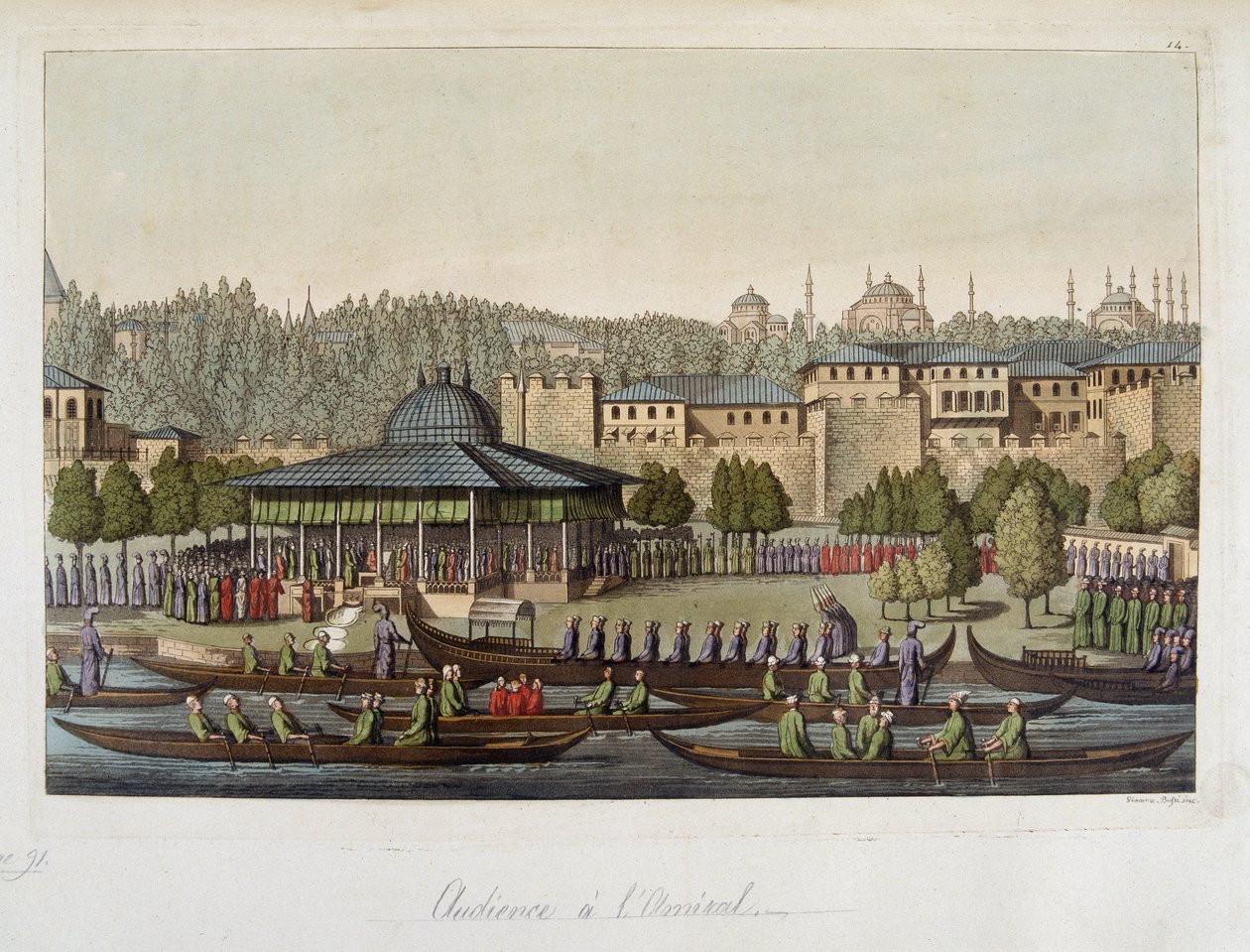 Gobierno de los otomanos: audiencia con el almirante - en "El traje antiguo y moderno" de Ferrario, ed. Milán de Unknown artist