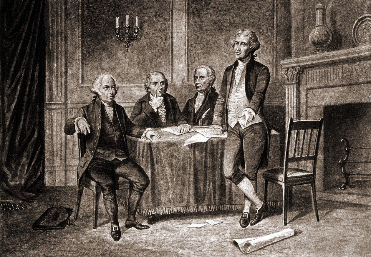 Gobernador Morris (1752-1816), con Adams, Hamilton y Jefferson de Unknown artist