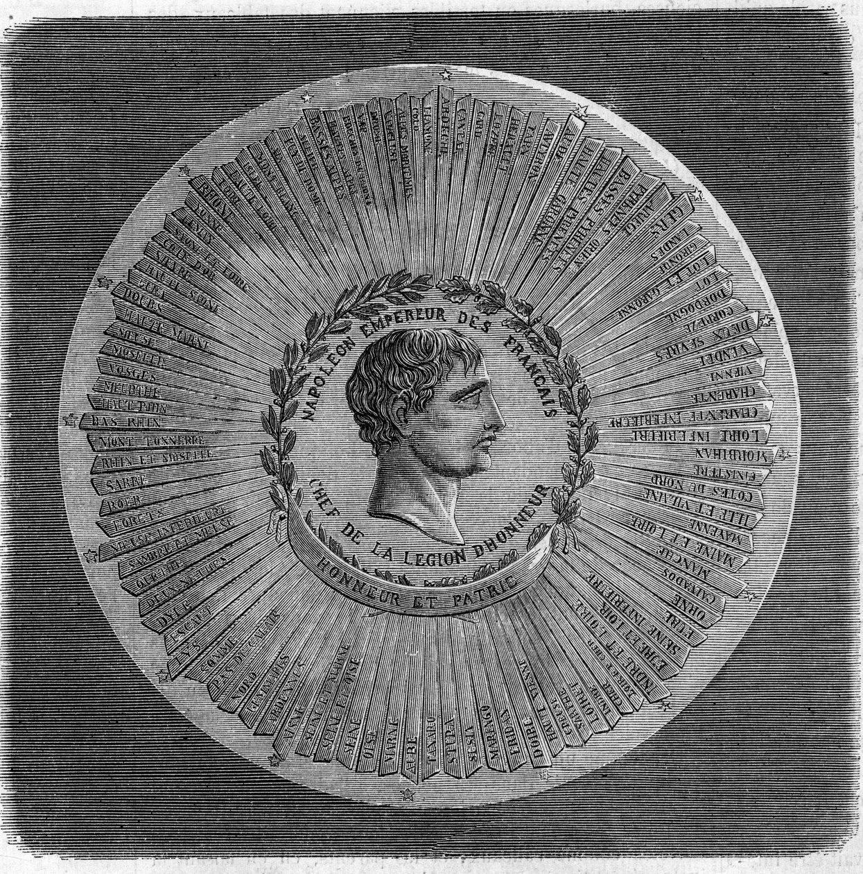Gran sello de Napoleón I Bonaparte (1769-1821) en 1804: "Napoleón Emperador de los Franceses, jefe de la Legión de Honor. Honor y Patria". Grabado en "El Universo Ilustre". de Unknown artist