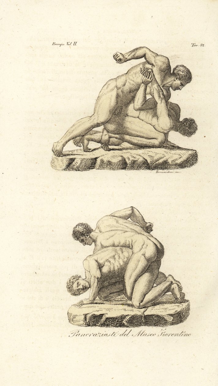Atletas griegos compitiendo en el arte marcial del Pankration de Unknown artist