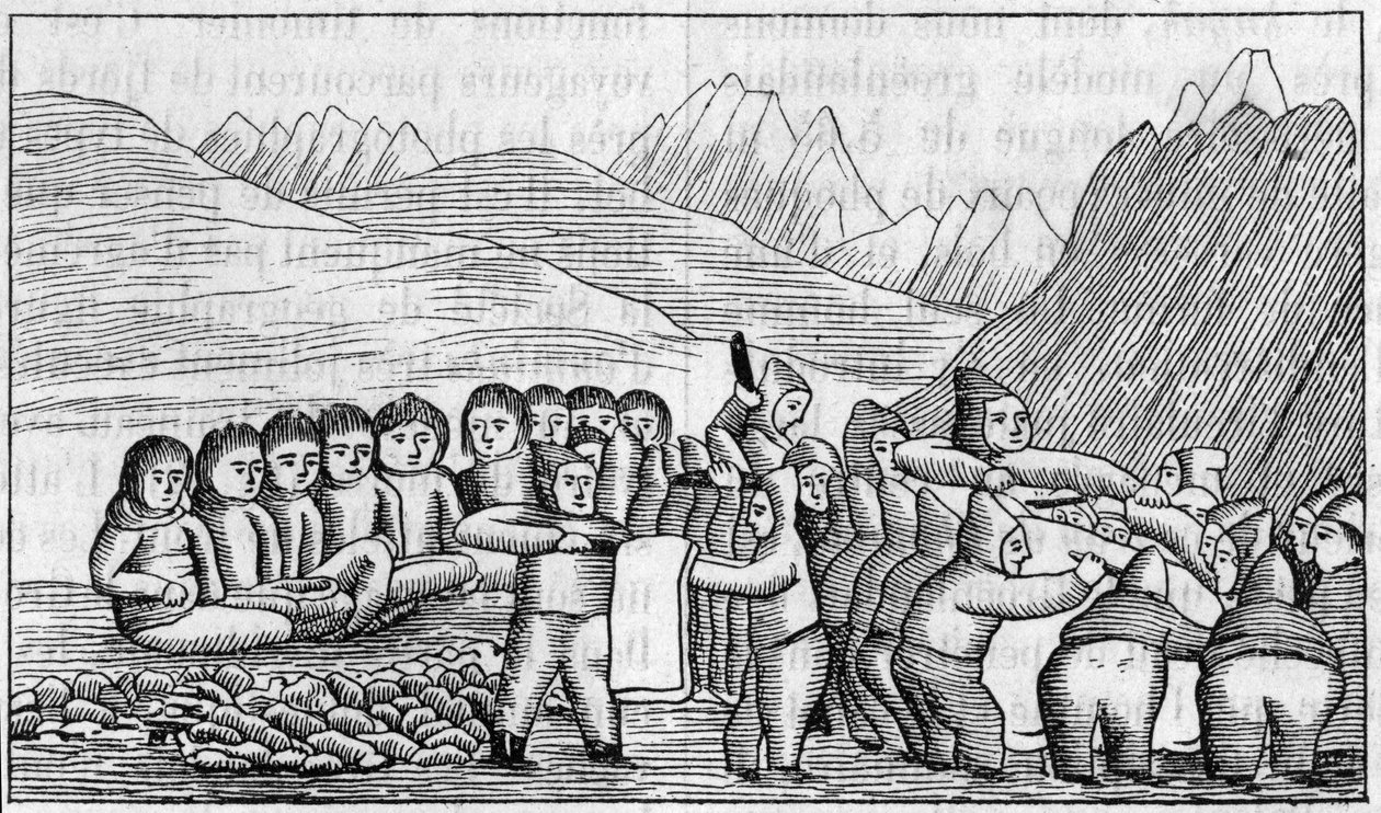 Exposición de Groenlandia en la Sociedad de Geografía, París: Facsímil de un dibujo de tumba por esquimales. Grabado en “La Nature: revue des sciences et de leurs aplicaciones aux arts et a l