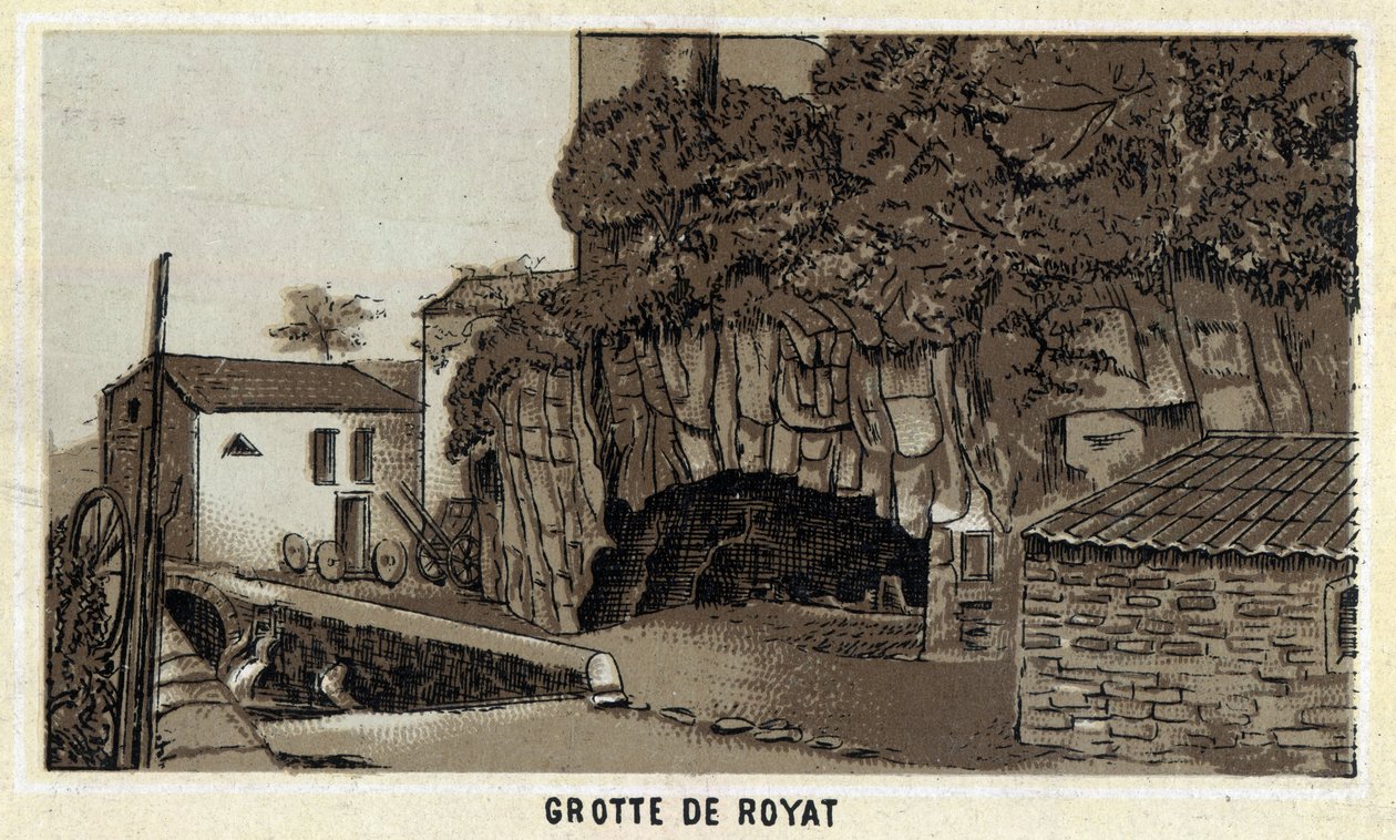 Gruta de Royat (Puy-de-Dome y la región de Auvernia). Cromolitografía de finales del siglo XIX. de Unknown artist