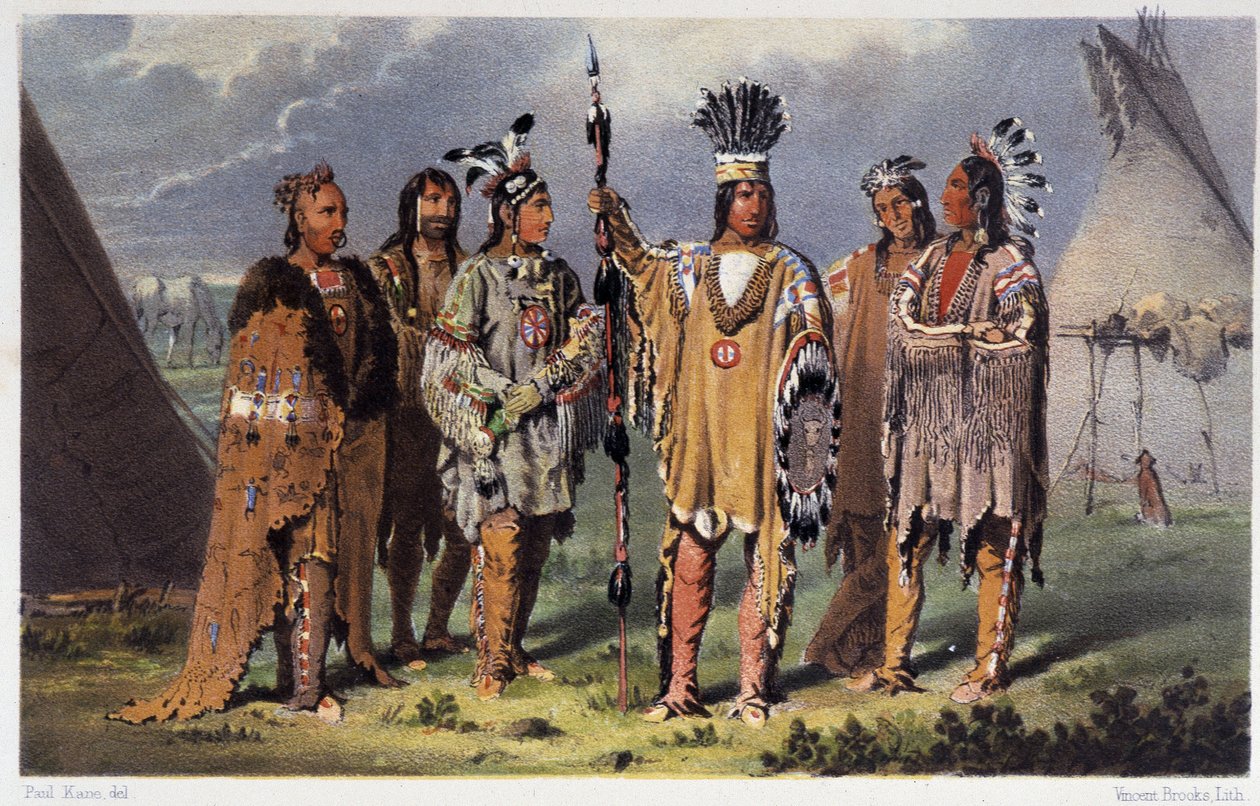 Grupo de seis jefes indios - en "Wandering of an artist among the indians of north america" por Paul Kane, Longmans & Roberts, Londres de Unknown artist