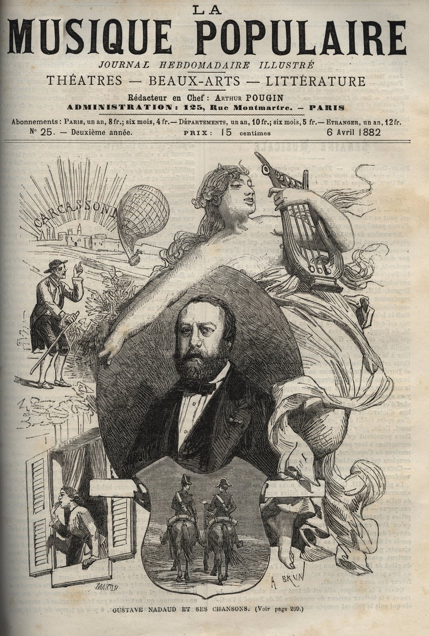 Gustave Nadaud (1820-1893), compositor francés y sus canciones - grabado en 