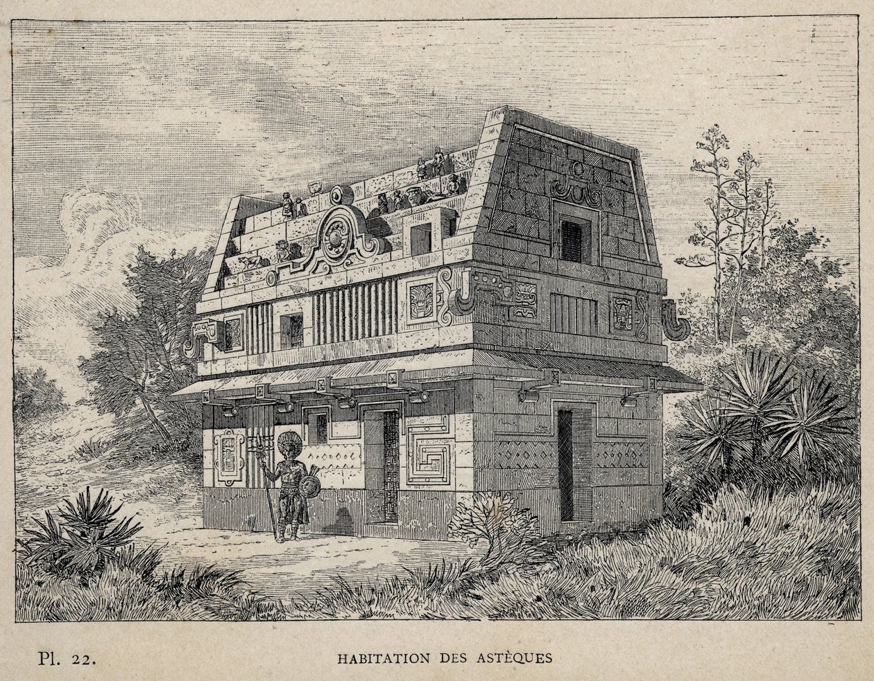 Habitation des Asteques - grabado de 1889 en 
