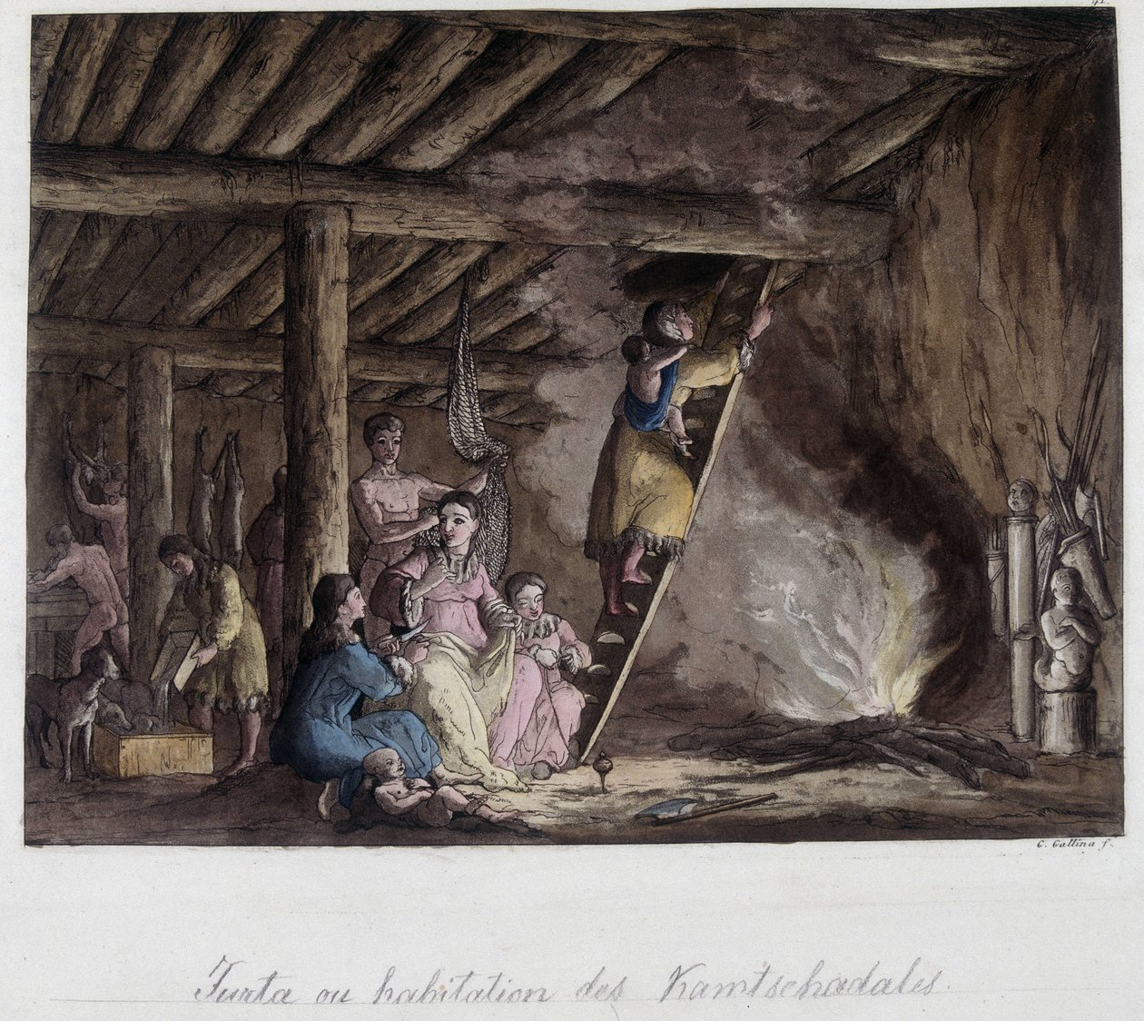 Habitación de los kamtschadales, Siberia. En “El traje antiguo y moderno” de Unknown artist