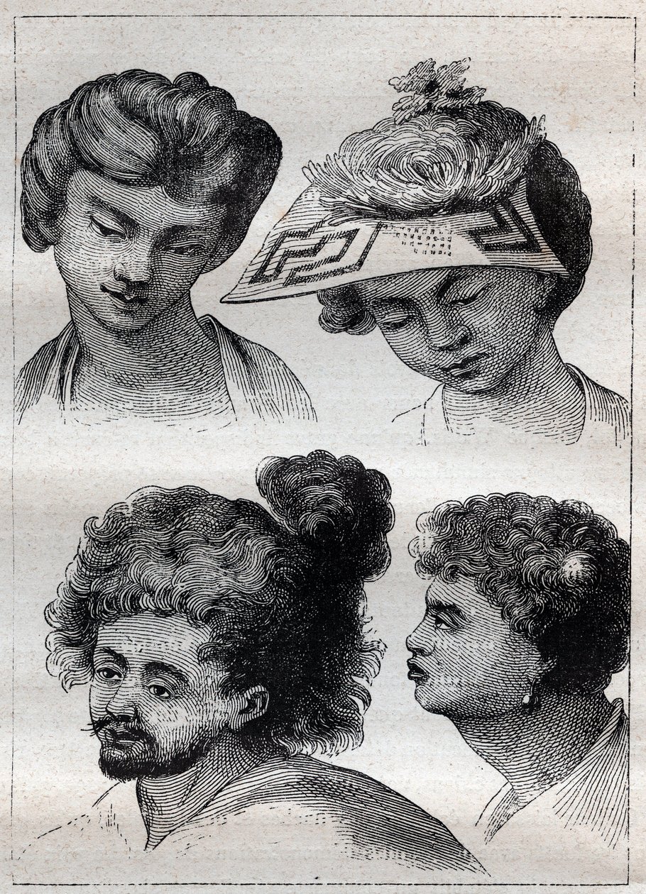 Peinados de los habitantes de Tahití - ilustración tomada de “Los grandes marineros del siglo XVIII” de Unknown artist