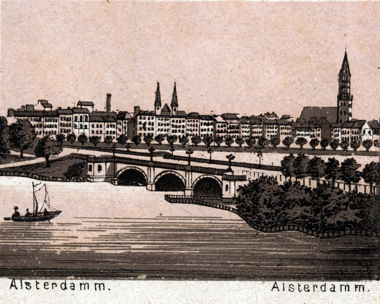 Hamburgo, Alemania: vista del Alsterdamm. en "El mundo ilustra 168 vistas" Sin fecha (finales del siglo XIX) de Unknown artist