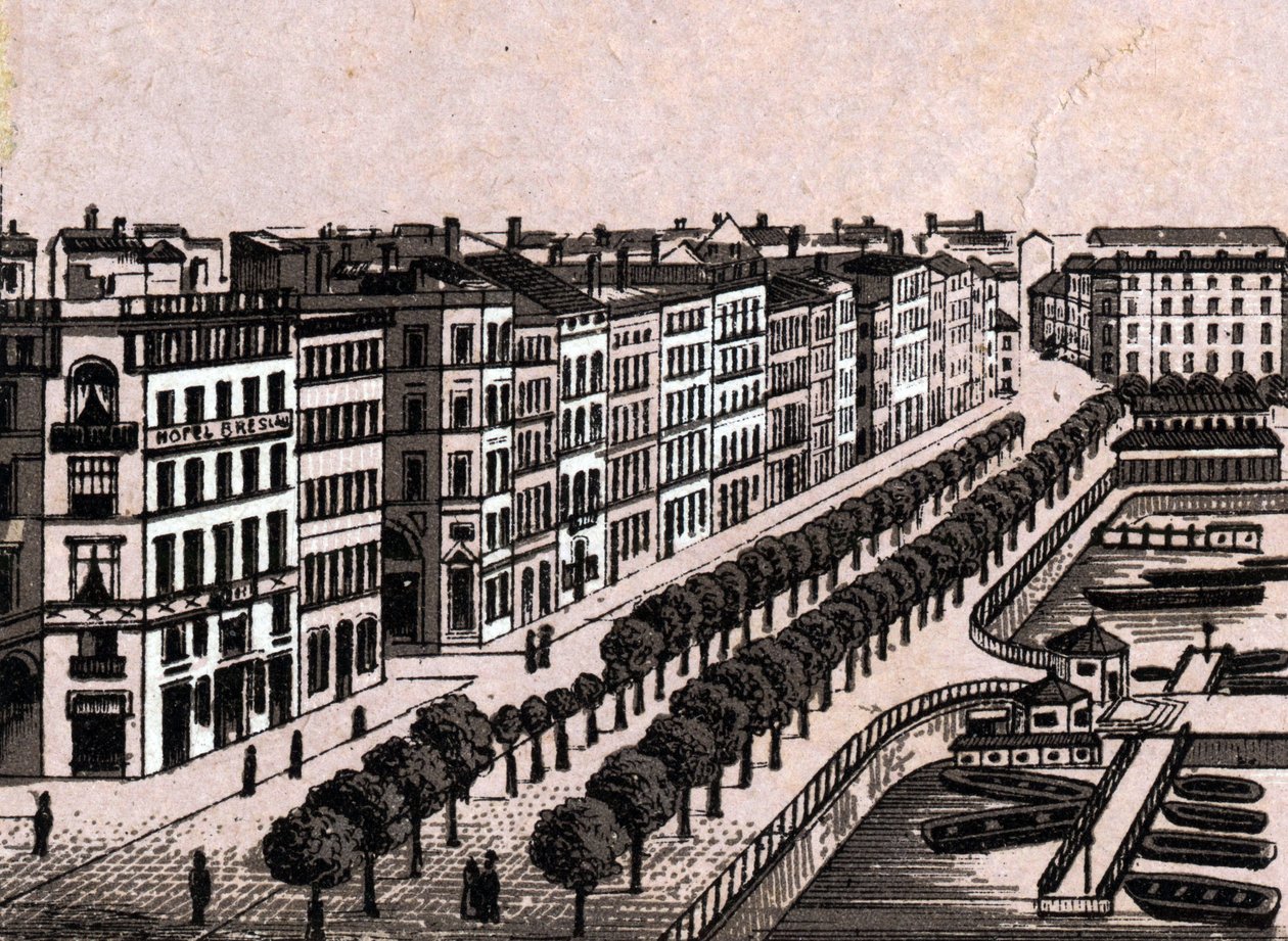 Hamburgo, Alemania: vista del antiguo Jungfernstieg (antiguo Jungfernstieg en Hamburgo). en “El mundo ilustrado 168 vistas” Sin fecha (finales del siglo XIX) de Unknown artist