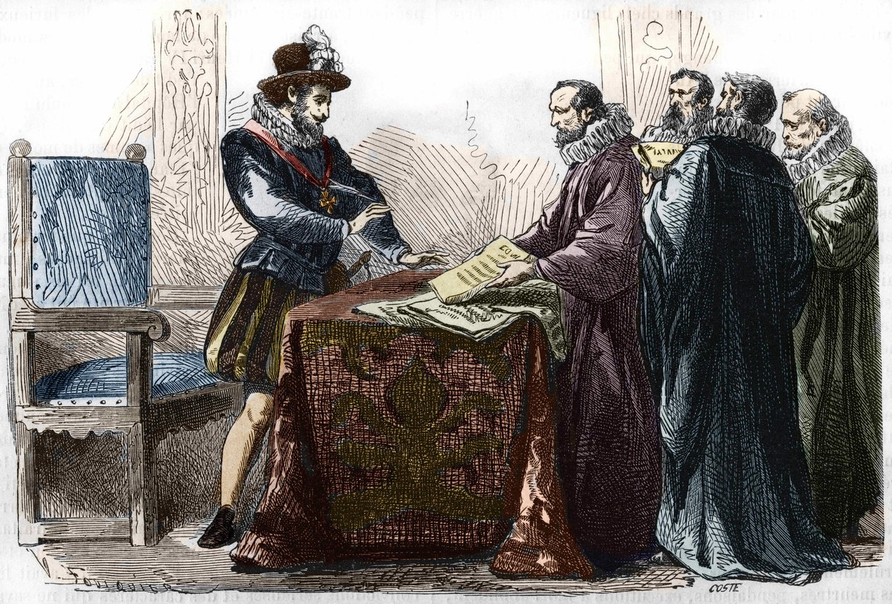 Enrique IV (1553-1610) firmando el Edicto de Nantes el 13 de abril de 1598 de Unknown artist