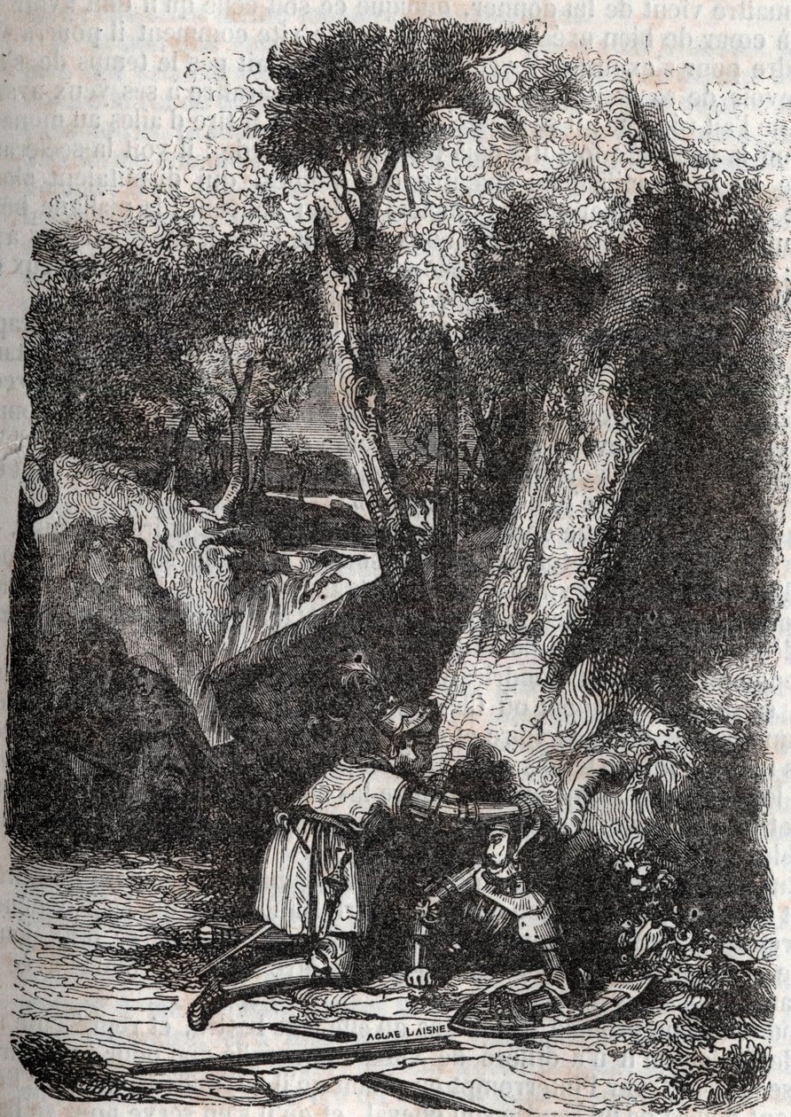 Hermonides derribado y rescatado por Zerbin - grabado de 1851 de 