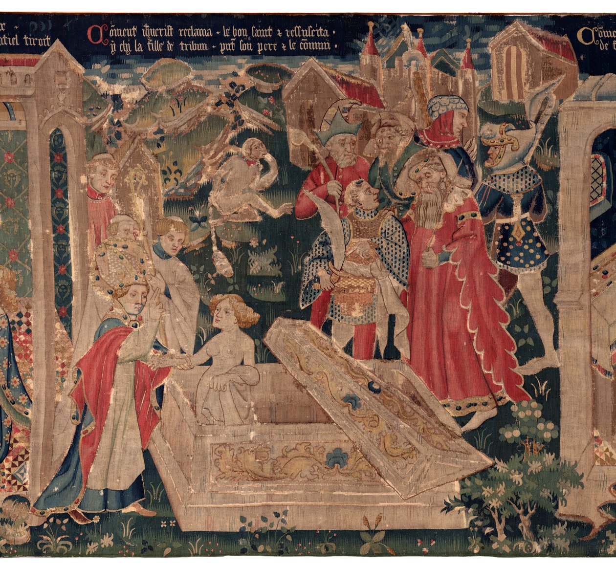 Historia de San Piat y San Eleuterio, Escena 12: La resurrección de la hija del tribuno (Comment Jehsucrist reclama le bon saint et ressuscita par chy la fille de tribun present son père et le commun). de Unknown artist