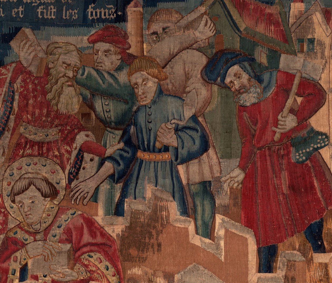 Historia de San Piat y San Eleuthère, Escena 5 (detalle) Parte superior derecha. Albañiles de Unknown artist
