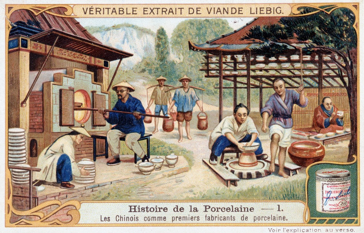 Historia de la porcelana: los chinos como los primeros fabricantes de porcelana - cromolitografía de Liebig de Unknown artist