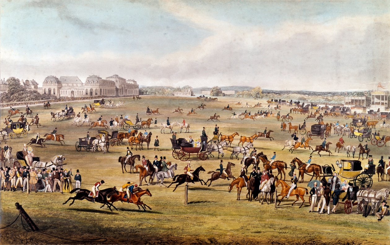 Carrera de caballos en Chantilly bajo el patrocinio del Duque de Orleans. Grabado de 1841 de Unknown artist