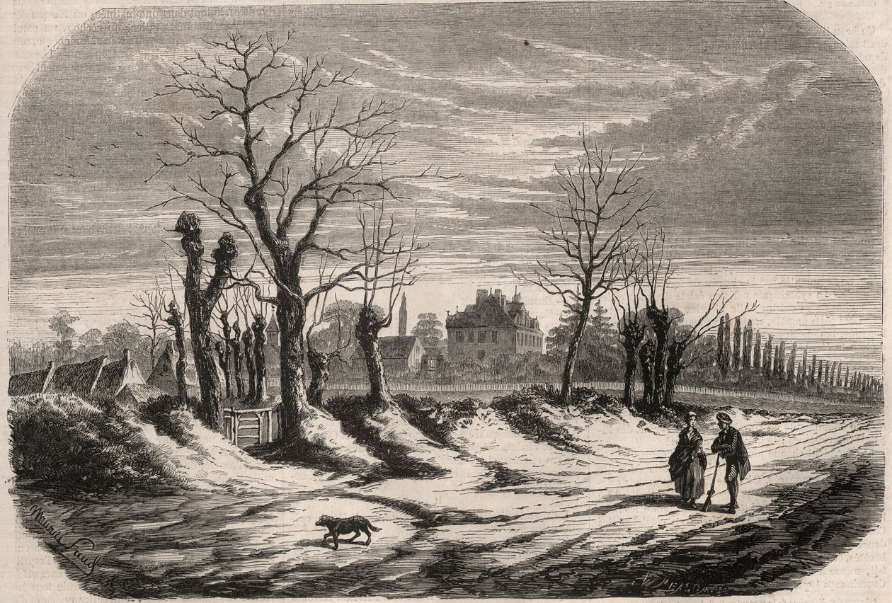 Casa de George Sand (1804-1876) (Aurore Dupin), baronesa Dudevant en Nohant Vic en el Indre (36). Grabado en “Le Monde illustré” de 1857. Colección privada. de Unknown artist