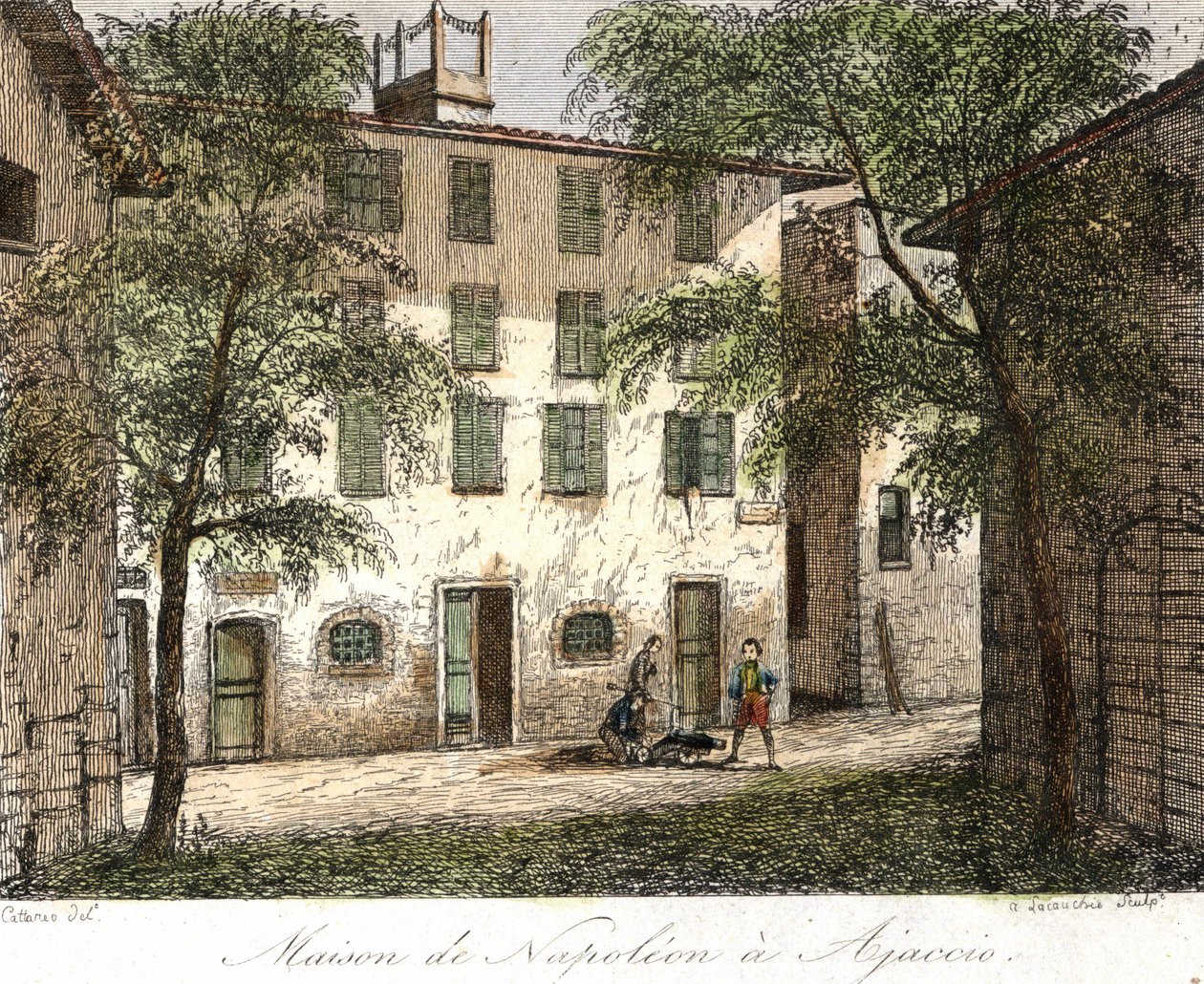 Casa de Napoleón en Ajaccio - Grabado en color siglo XIX de Unknown artist