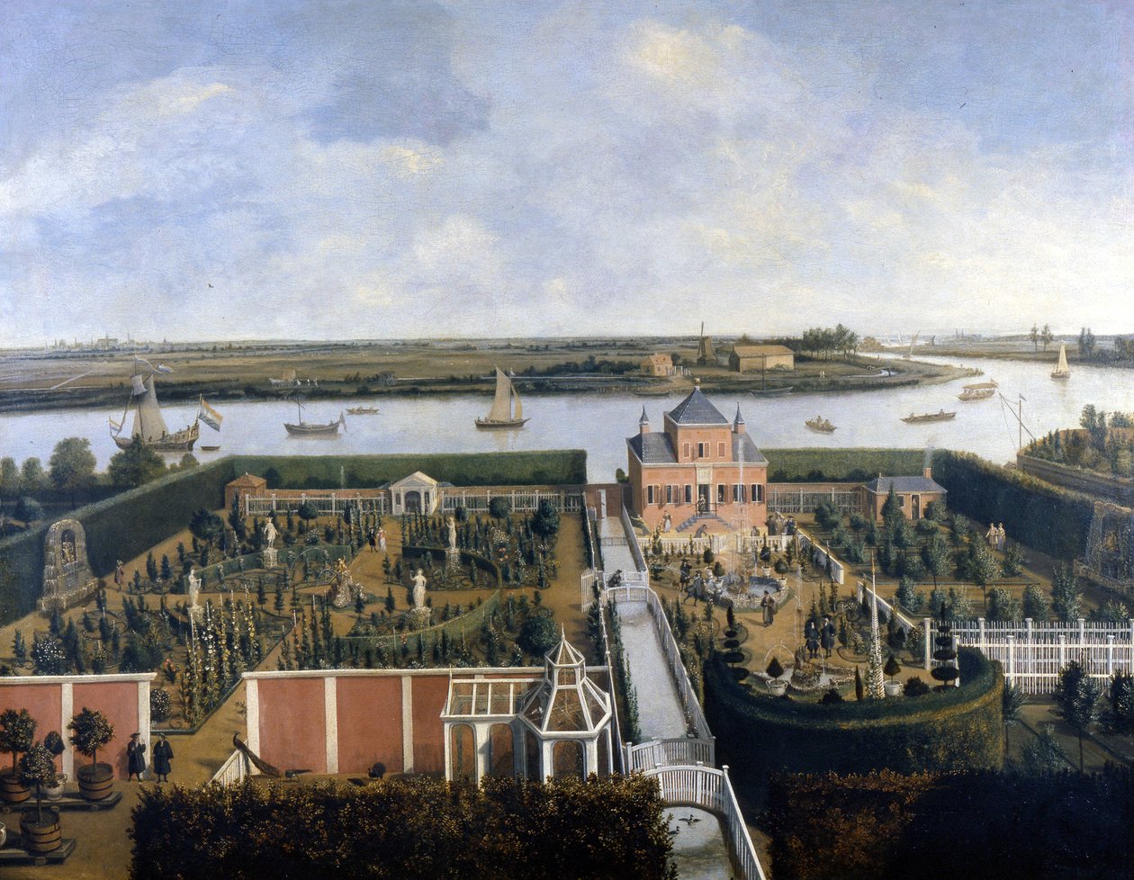 Casa en la orilla de un río. Ilustración del siglo XVII. Museo Histórico de Ámsterdam. de Unknown artist