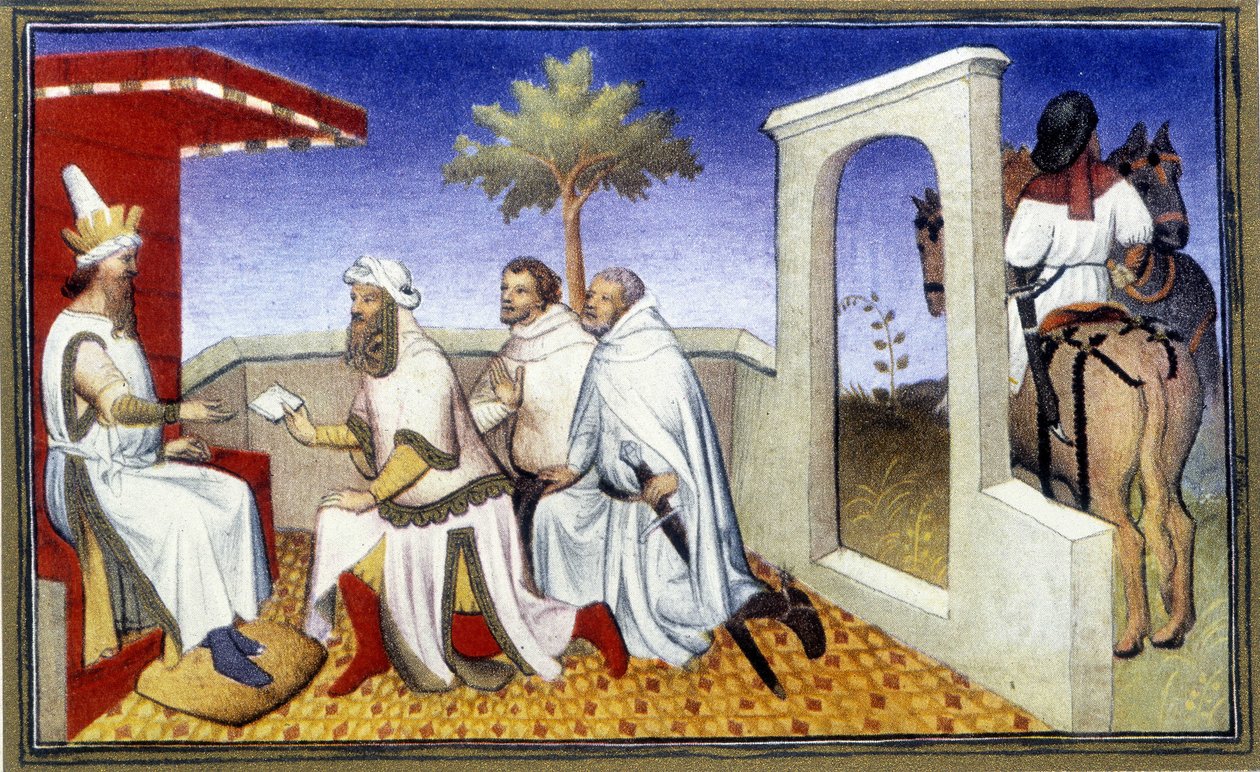 Cómo el Gran Khan entregó a los hermanos Polo las tablillas de mando, principios del siglo XX (impresión) de Unknown Artist
