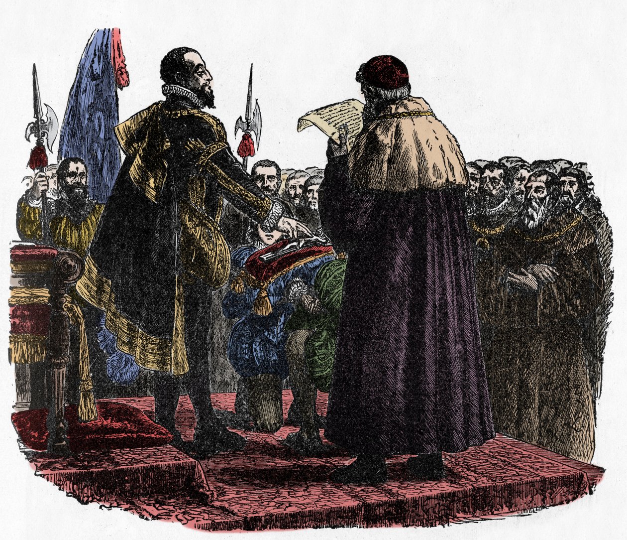 Hugo Capeto toma el juramento soberano - Hugo Capeto (circa 941-996) rey de los francos, pronunció el juramento soberano en 987 - 1882 de Unknown artist