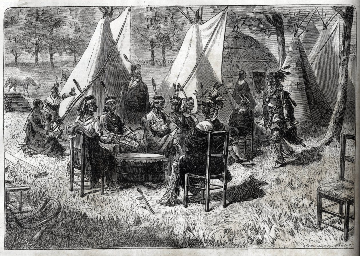 Zoológicos Humanos - Zoológico Humano - Exposiciones Etnológicas - Indios Mohas en el Jardín de Aclimatación (El Diario Ilustre de 1883) - Quince amerindios de Nebraska de Unknown artist