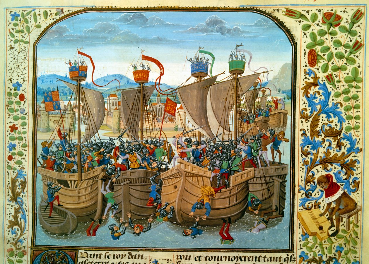 Guerra de los Cien Años: La batalla naval de Ecluse, Sluis (Países Bajos) el 20/06/1340 de Unknown artist