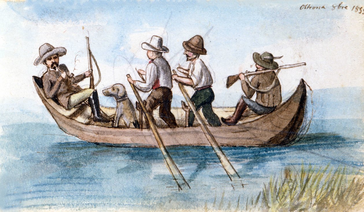 Cazadores en los pantanos. Dibujo de Unknown artist