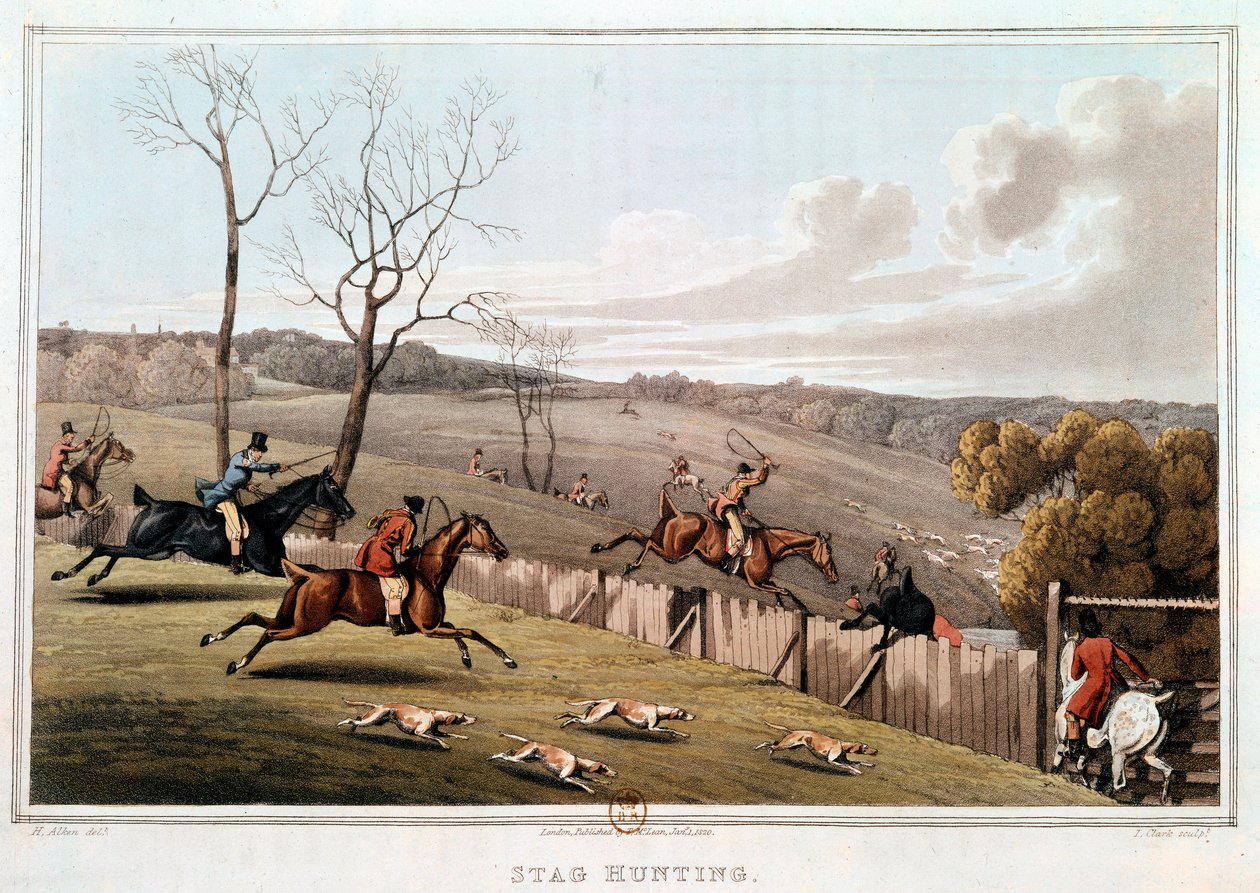 Caza en Inglaterra (litografía del siglo XIX) de Unknown artist