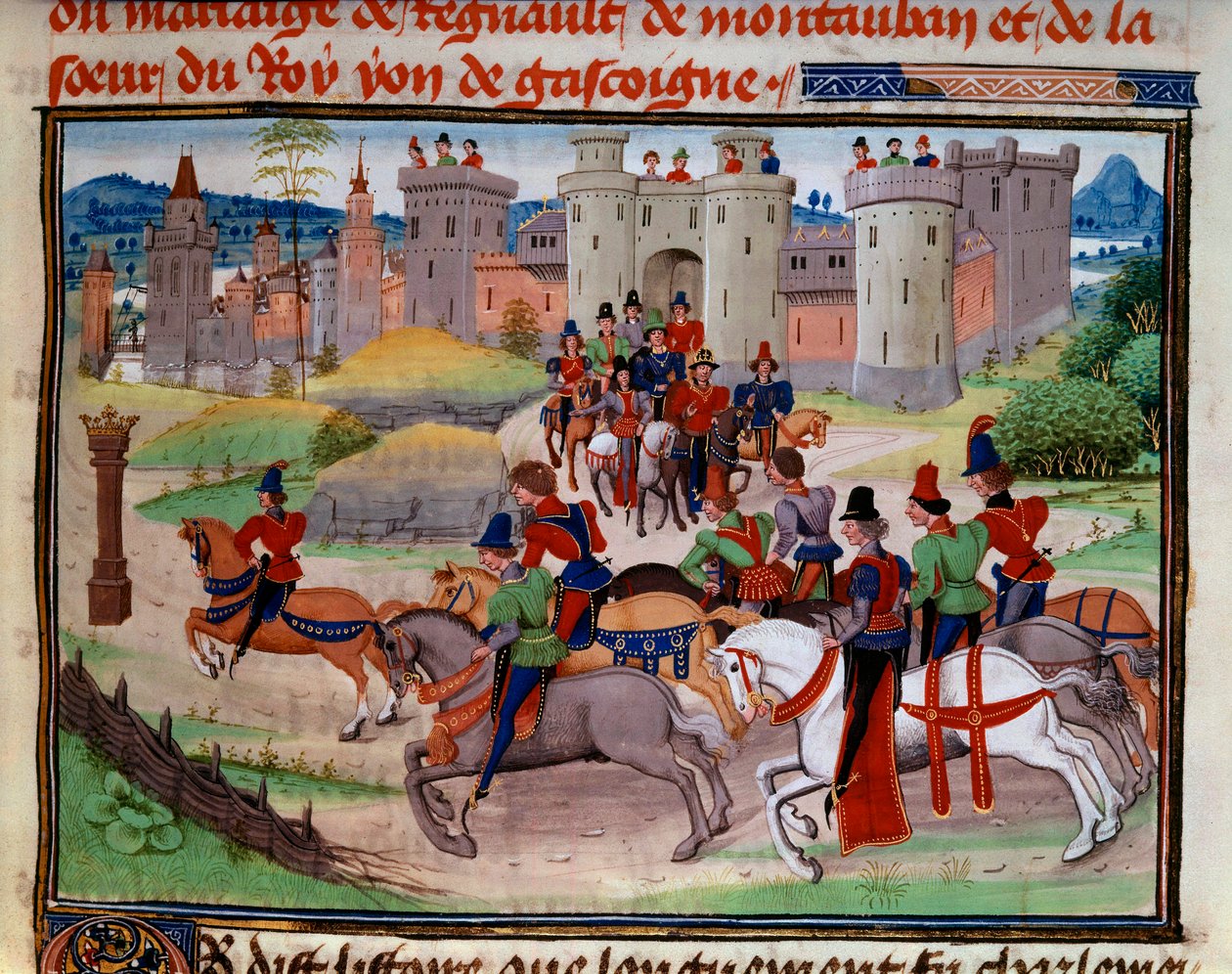 Escena de caza. Miniatura del manuscrito "Renaud de Montauban" o "Los cuatro hijos Aymon" de Loyset Liedet de Unknown artist