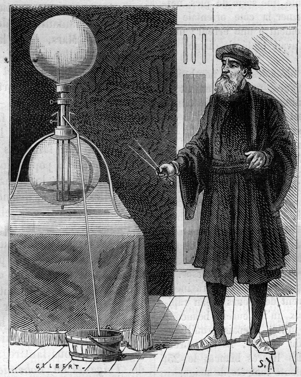 Invención hidráulica: Máquina hidráulico-neumática. Grabado en "La Nature" de Unknown artist