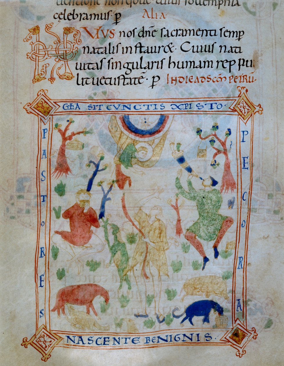 Página iluminada de ovejas y pastores, parte del Códice de Varmondo, c.1000 de Unknown
