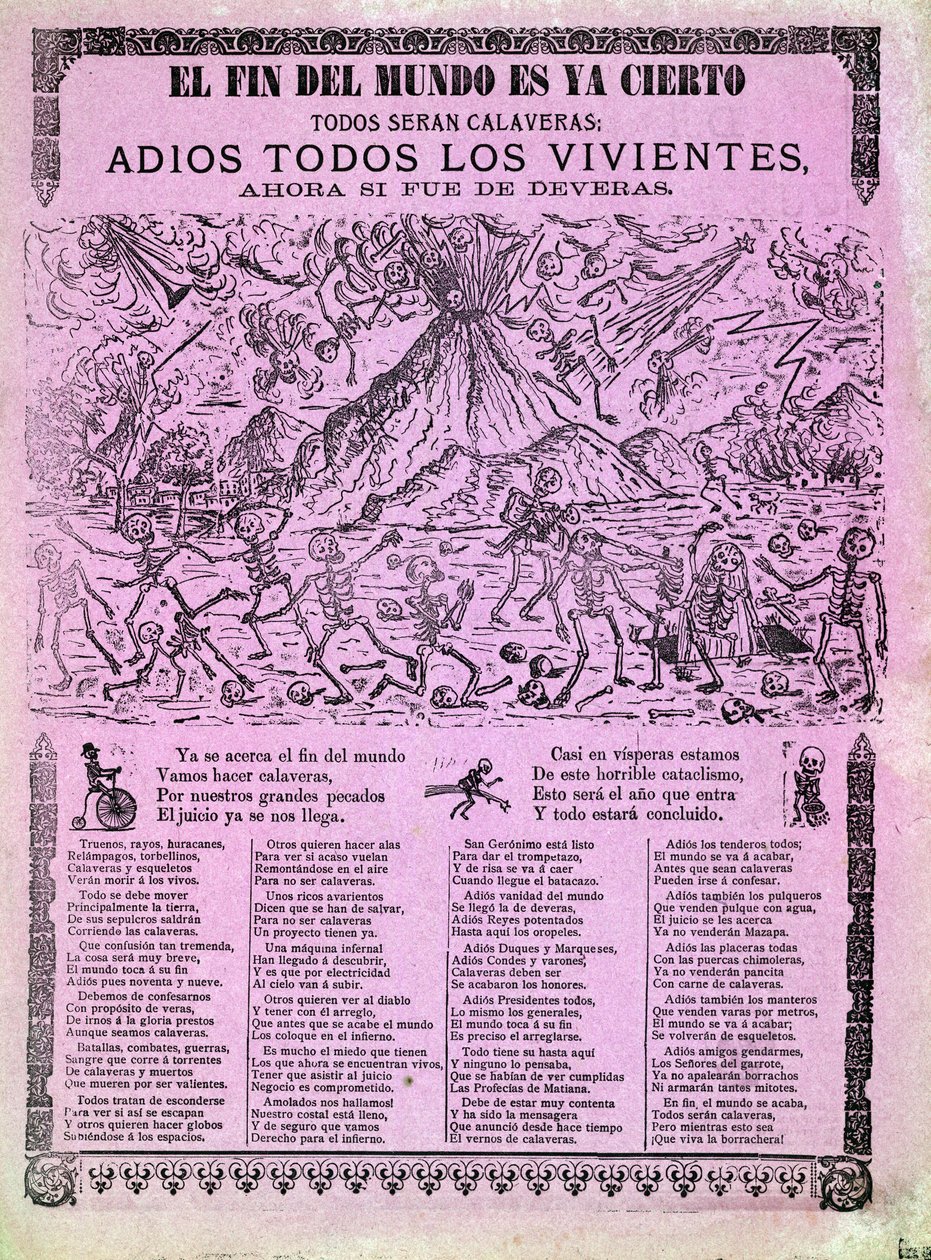 Tablero ilustrado para una canción mexicana sobre el fin del mundo, recopilada por Antonio Vanegas Arroyo (1850-1917) 1899 de Unknown artist