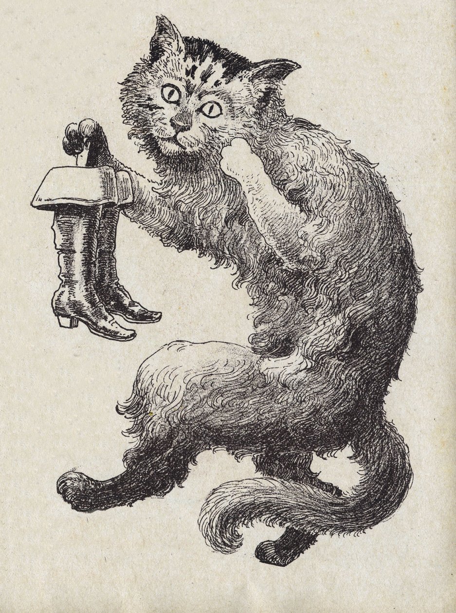 Ilustración para el cuento “El gato con botas” de Charles Perrault (1628-1703), escritor francés. Ilustración anónima. Imágenes de Marcel Vagne, Jarville Nancy, sin fecha (finales del siglo XIX) de Unknown artist