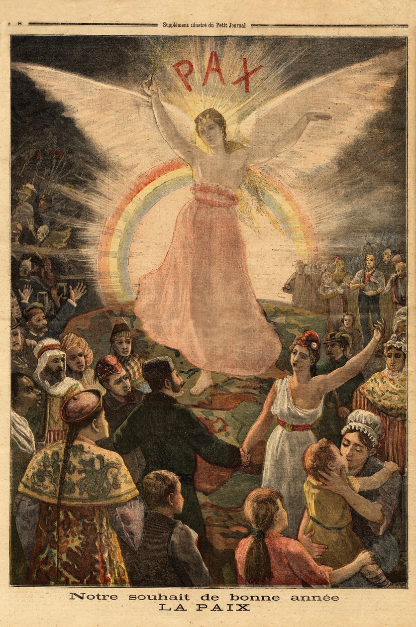 Ilustración para los saludos de Año Nuevo 1894, paz para todas las naciones. Grabado en "Le petit journal" 1/01/1894. Colección Selva de Unknown artist