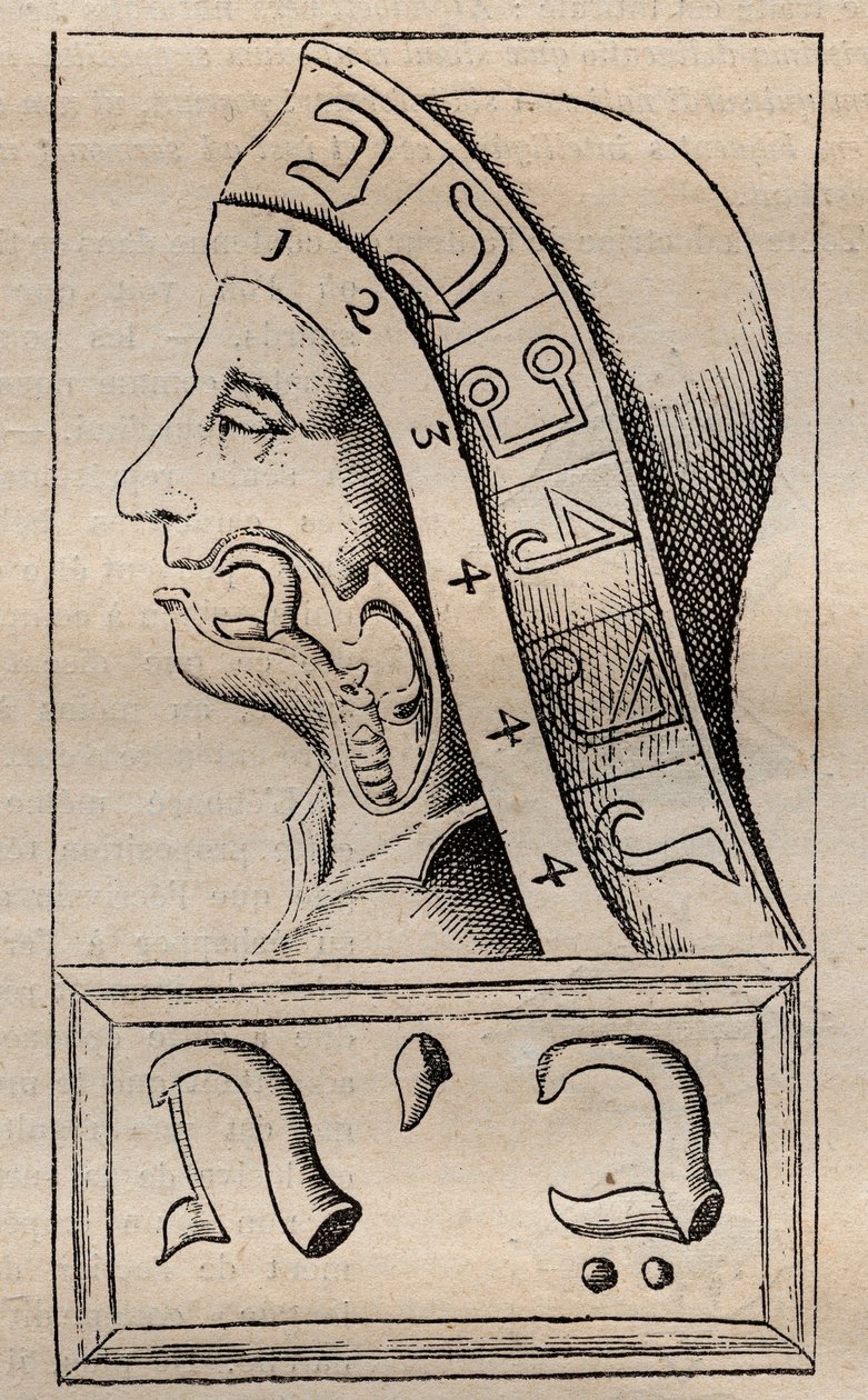 Ilustración de: “Alphabeti vere naturalis Hebraici brevissima delineatio” (El Alfabeto de la Naturaleza) de Franciscus Mercurius van Helmont (1618-1699) - Francois Mercure Van Helmont afirmó que cada letra del alfabeto hebreo (considerado primordial de Unknown artist