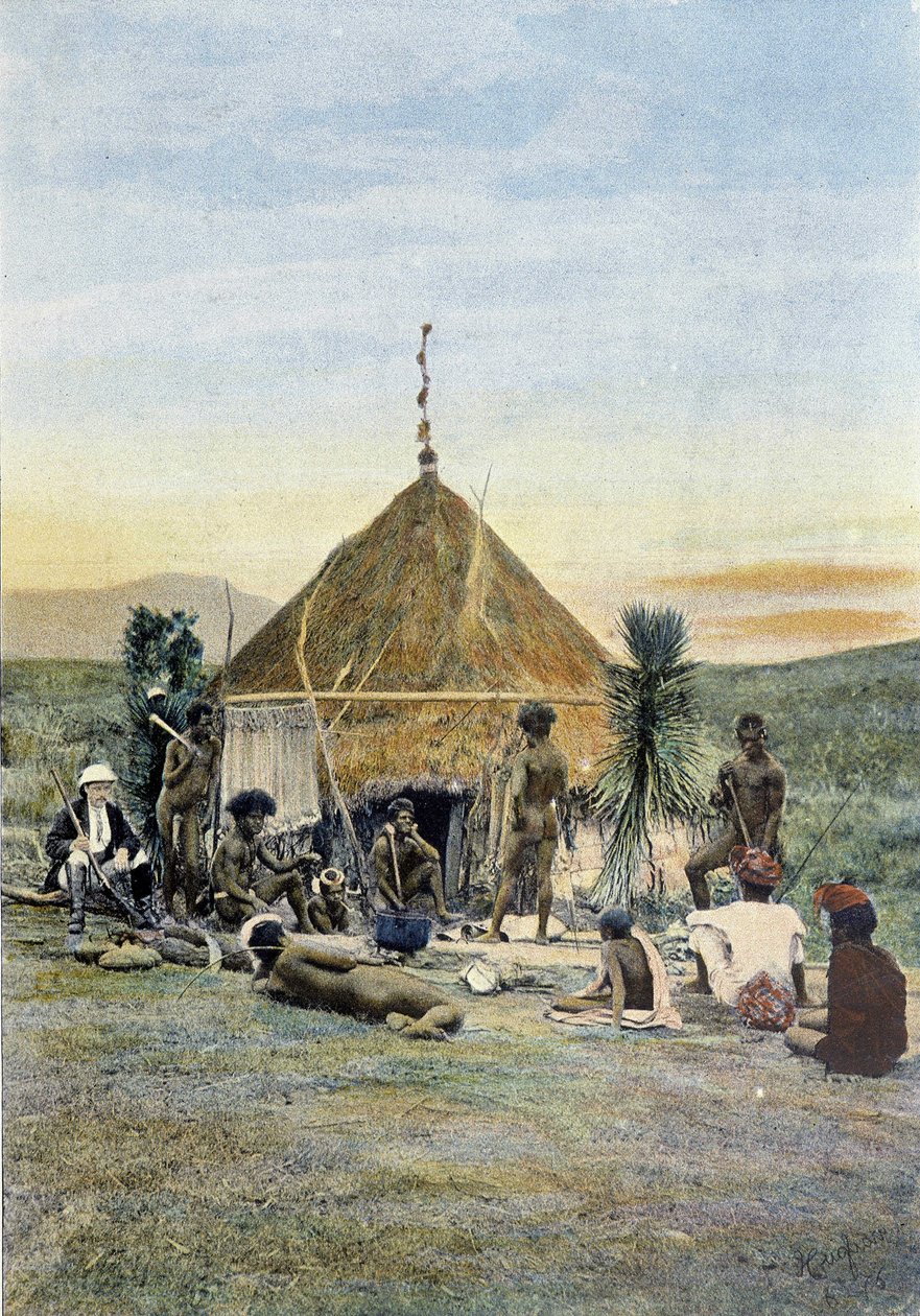 Ilustración de un campamento telegráfico cerca de Uarai en Nueva Caledonia de Unknown artist