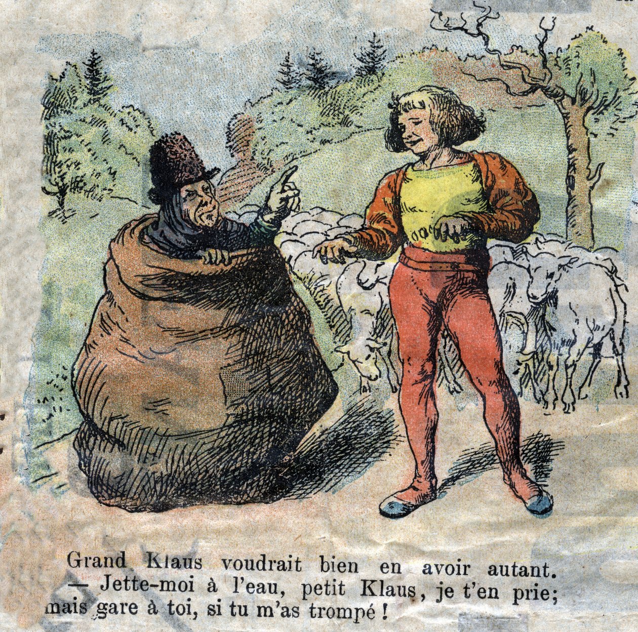 Ilustración de finales del siglo XIX para el cuento de Hans Christian Andersen (1805-1875) "El Gran Claus y el Pequeño Claus". Colección privada. de Unknown artist
