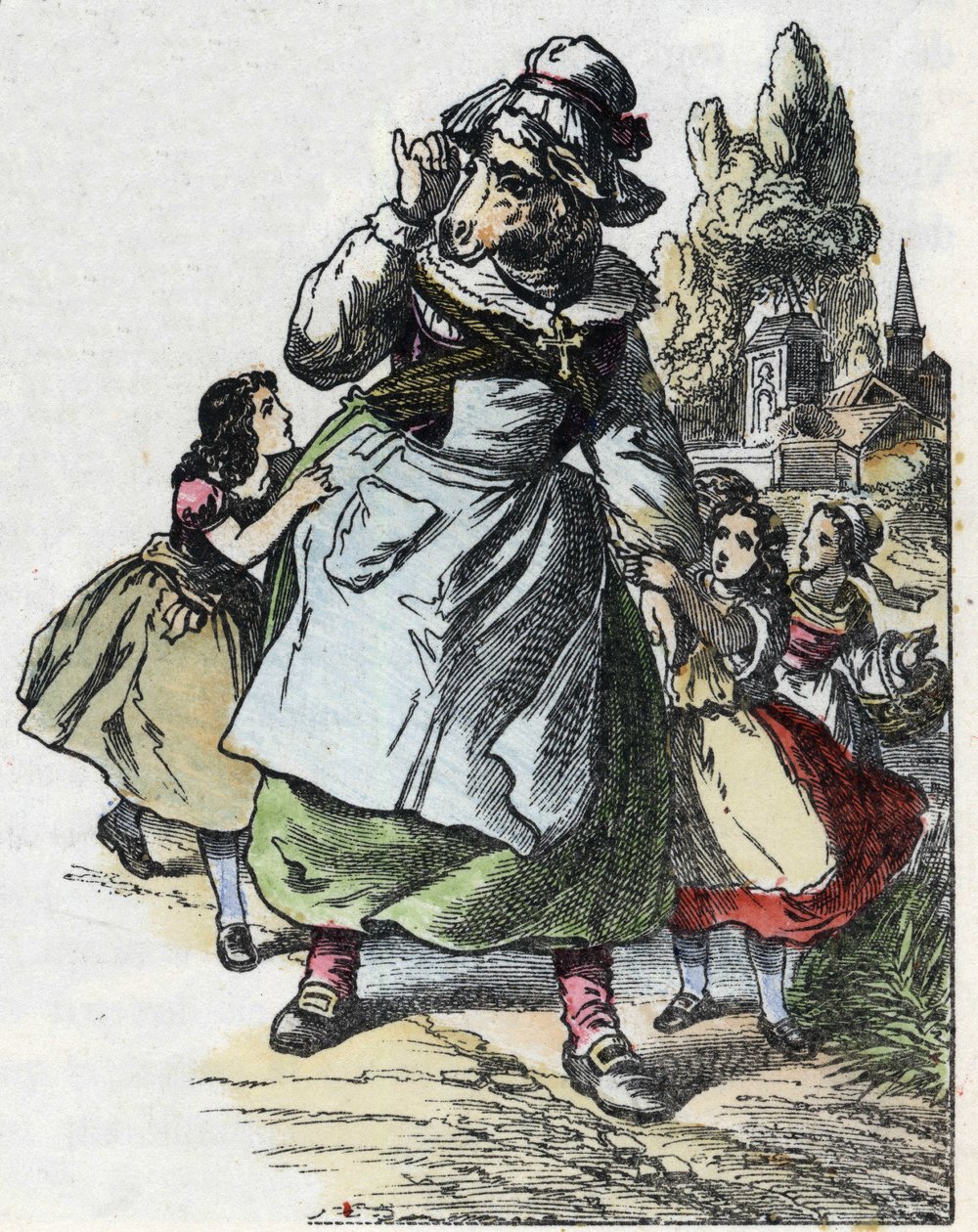 Ilustración del cuento "Buena Mamá Oveja". En "Cuentos del hogar para los pequeños". Grabado anónimo del siglo XIX de Unknown artist